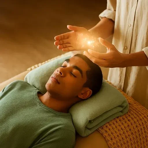 een man die een energetische healing ondsergaat