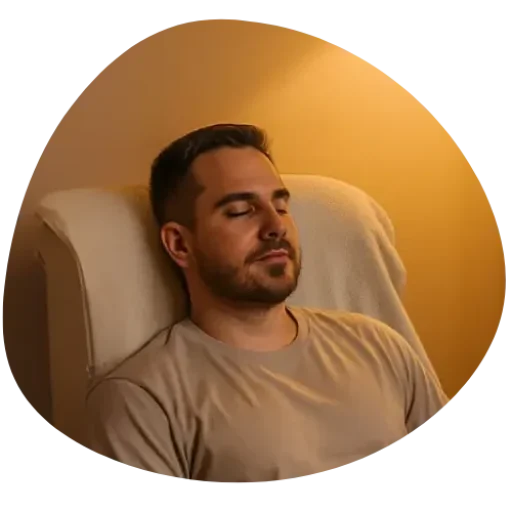 Een man die in een stoel ligt onder hypnose